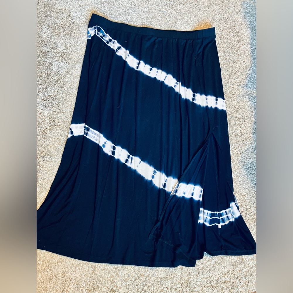 Lane Bryant Asymmetrical Navy Skirt with White Tie-Dye Accents
